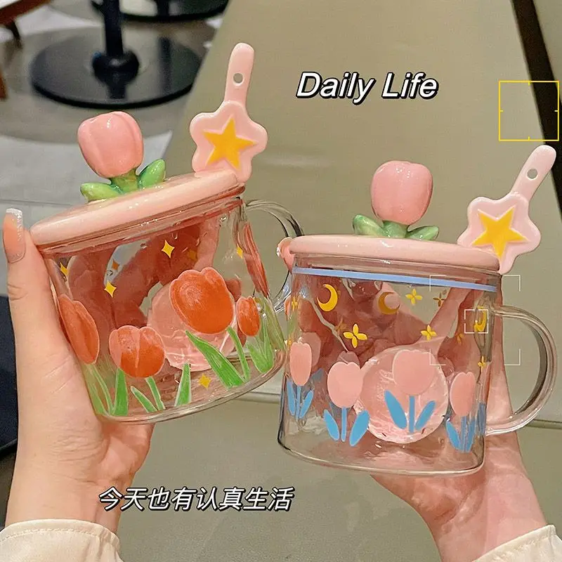 Mug with lid spoon Tulip 2023 New women's glass cup Friend drinking cup Home coffee cup Office
Mug with lid spoon Tulip 2023 New women's glass cup Friend drinking cup Home coffee cup Office