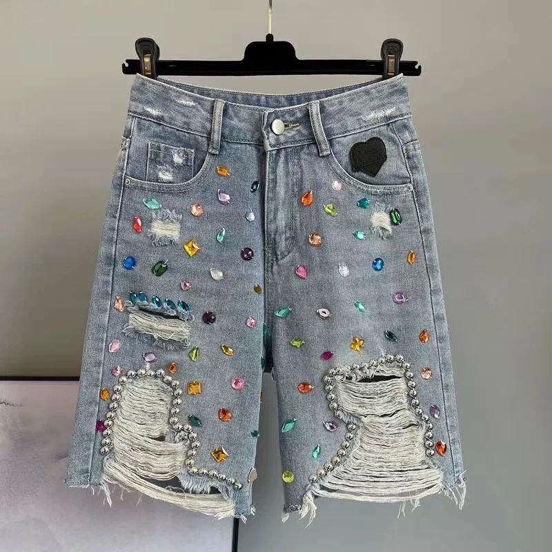 2023 Streetwear Rhinestone Beaded High Waist Denim Shorts Women Summer New Slim Fit All-Match Holes Short Jeans Hot Pants
2023 Streetwear Rhinestone Beaded High Waist Denim Shorts Women Summer New Slim Fit All-Match Holes Short Jeans Hot Pants