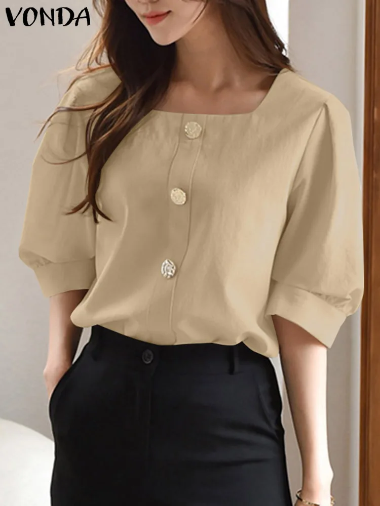 VONDA Women Elegant Blouse 2024 Summer Tops Fashion Short Shirts Sleeve Casual Loose Solid Square Collar Office Blusas Femininas
VONDA Women Elegant Blouse 2024 Summer Tops Fashion Short Shirts Sleeve Casual Loose Solid Square Collar Office Blusas Femininas