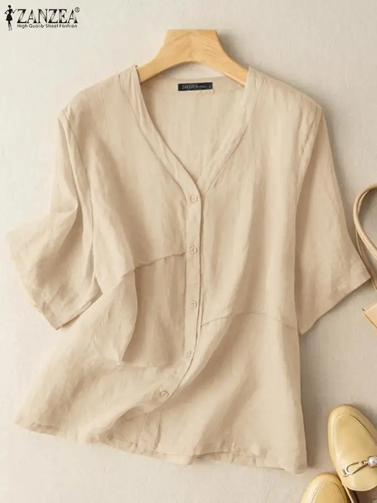 Fashion Solid Blouse ZANZEA Vintage Cotton Blouses Women V-Neck Half Sleeve Blusas Causal Tops Office Tunic Shirt Mujer Femme
Fashion Solid Blouse ZANZEA Vintage Cotton Blouses Women V-Neck Half Sleeve Blusas Causal Tops Office Tunic Shirt Mujer Femme