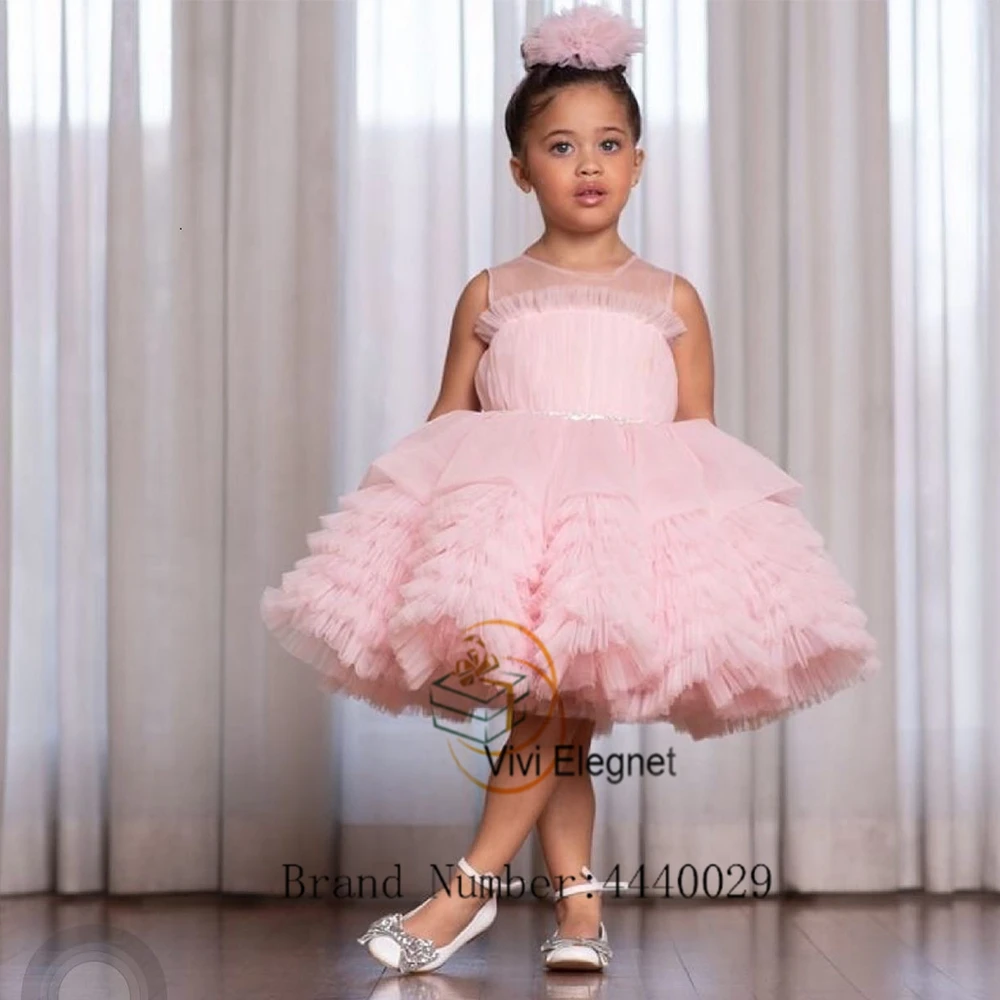 

Elegant Pink Sleeveless Flower Girl Dresses New Tiered 2023 Tutu Knee Length Wedding Party Gowns Summer New فساتين للحفلات الراق