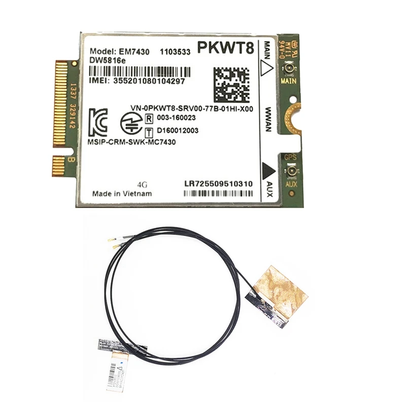EM7430 DW5816E 4G LTE Module+2Xantenna GOBI6000 Parts For Dell Latitude 7280 7285 7290 7389 7390 7480 7490 E7470 Cat6 DW5811E
EM7430 DW5816E 4G LTE Module+2Xantenna GOBI6000 Parts For Dell Latitude 7280 7285 7290 7389 7390 7480 7490 E7470 Cat6 DW5811E