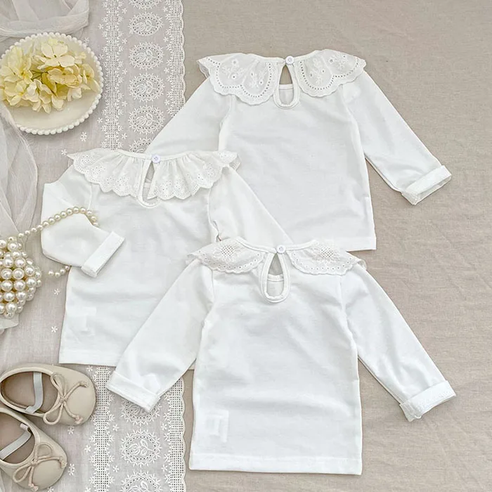 2025 New Autumn 0-3Yrs Baby Girls Pullover Tops Children Clothing Kids T-shirt Cotton Long Sleeve Lace Splicing T-shirt 5 Sc820b73761244b29a48a4540453544830