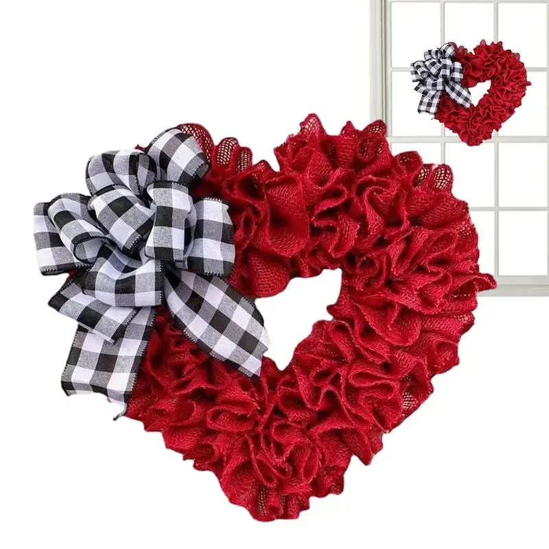 

Искусственный венок на День святого Валентина, Декоративная гирлянда в форме красного сердца, праздничное украшение из ткани для детской комнаты и камина