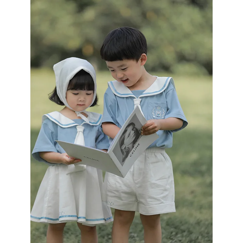 

Children Clothes Korean College Style Boys Suit Girls Navy Uniform Dress Kindergarten Uniforms Sisters Brothers Matching Outfits