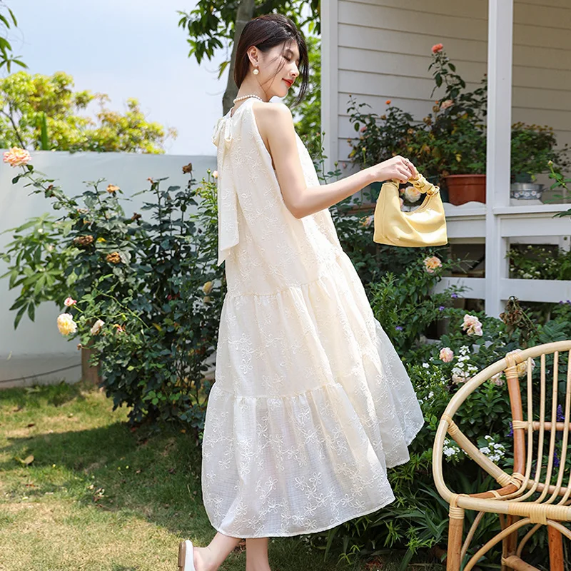 Beach Dress Summer Chic Women Halter-neck Bows Backless Sleeveless Fairy Ruffles Loose Long Dress Hawaii Holiday Dresses
Beach Dress Summer Chic Women Halter-neck Bows Backless Sleeveless Fairy Ruffles Loose Long Dress Hawaii Holiday Dresses