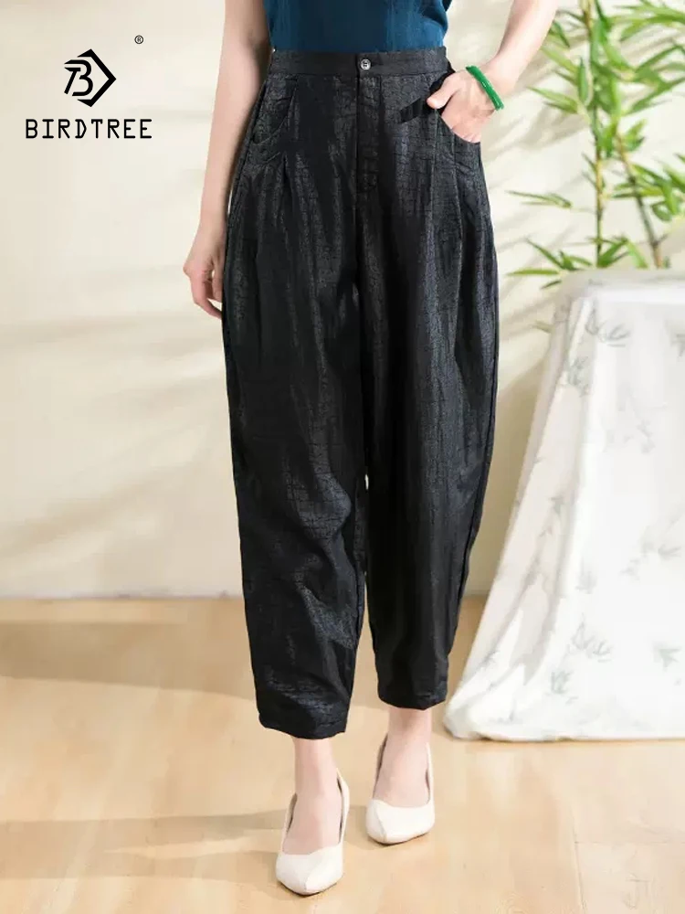 

Birdtree, 100%Real Silk Watered Gauze Pants, Women's High Waisted Solid, Loose Casual Wide Leg Trouser, 2024 Summer New B45204QC