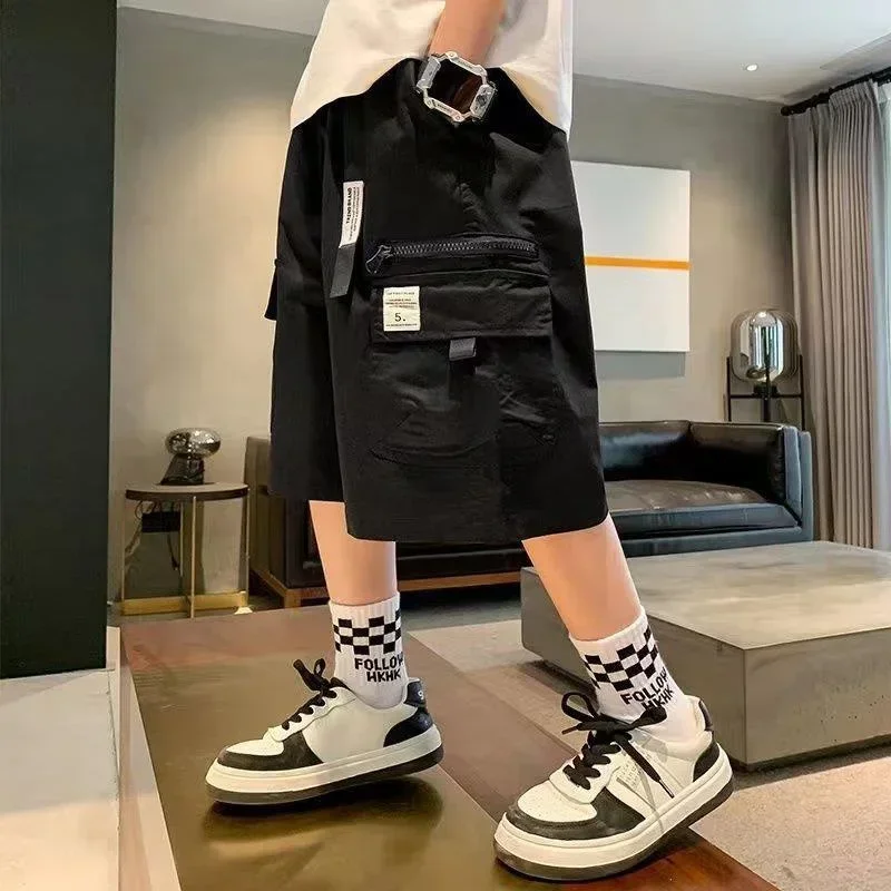 

Kids Casual Short Pants Boys Cargo Pants Big Children Hip Hop Joggers Shorts Teenage High Waist Vintage Streetwear Baggy Shorts