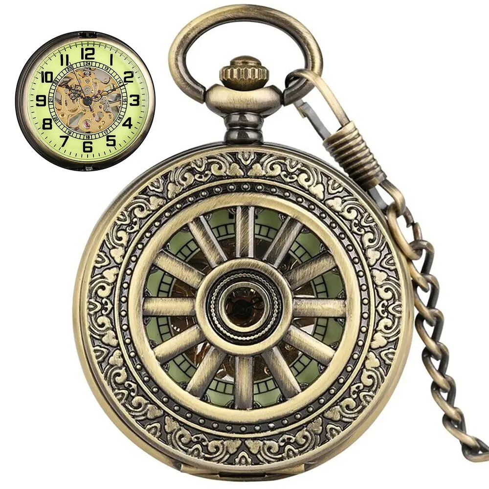 

Роскошные классические мужские карманные часы с циферблатом с цифрами в арабском стиле с бронзовым тоном механические скелетоны в стиле стимпанк с цепочкой