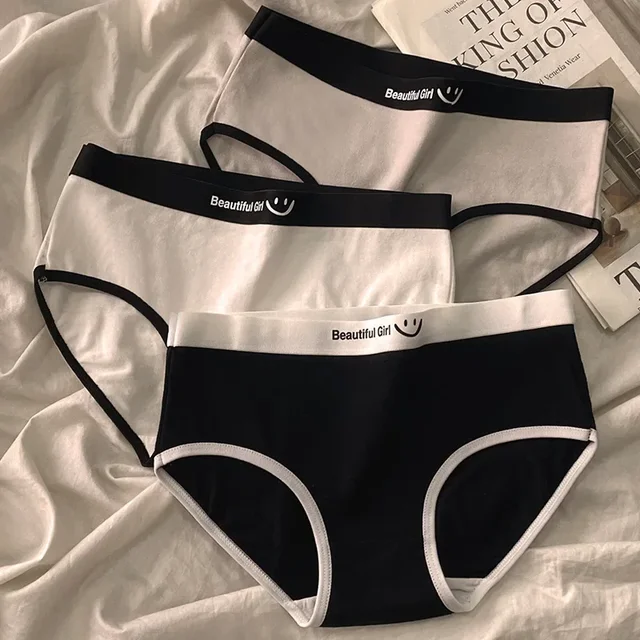 Sous-vêtements respirants en coton pour femmes, culottes avec lettres, caleçons solides sans couture, slips confortables pour filles, lingerie taille moyenne 1