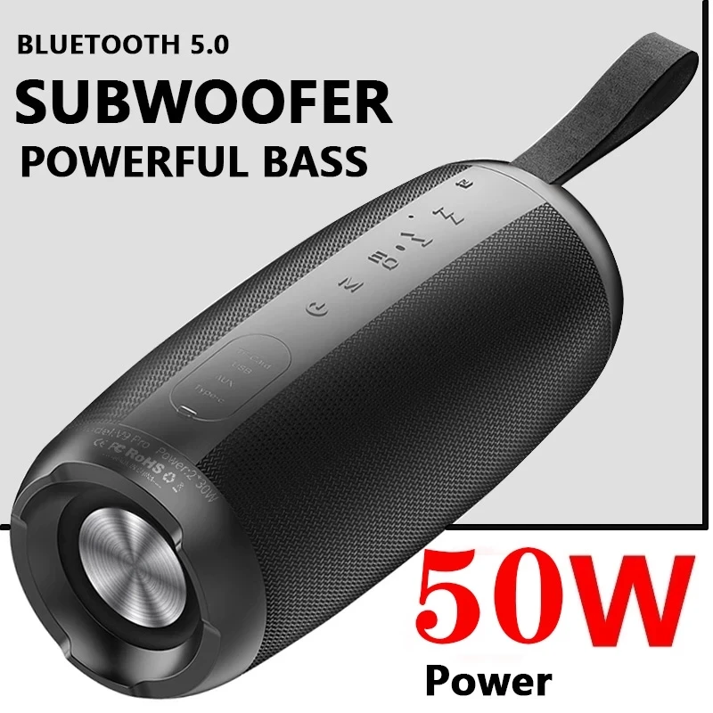 

New 50W High Power Bluetooth Speaker Waterproof Portable Soundbox Column For PC Computer Speakers Subwoofer Boom Box Music