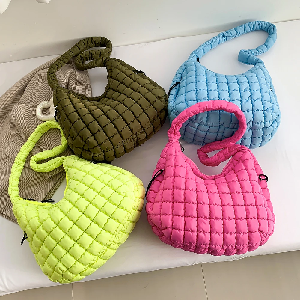 

Korea Fashion Puffer Quilted Shoulder Bag for Women Large Capacity Puffy Bubble Tote Bag Lightweight Padded Soft Messenger Bag