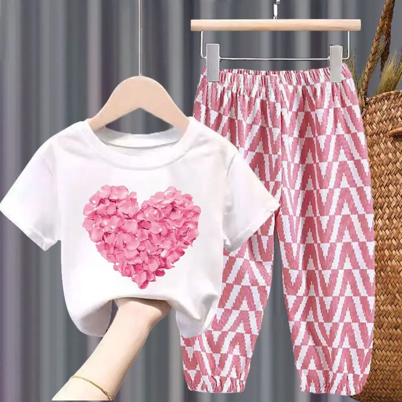 Children's Clothing Sets Love Flower Print Short Sleeve Top + Diamond Pants 2pcs Sets Kids Boutique Clothes Baby Girl Outfit Set
Children's Clothing Sets Love Flower Print Short Sleeve Top + Diamond Pants 2pcs Sets Kids Boutique Clothes Baby Girl Outfit Set