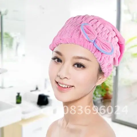 

ZhangJi Coral Velvet Women Quick Drying Hair Cap Bathroom Hat Towel for Hair Drying Turban with Bowknot