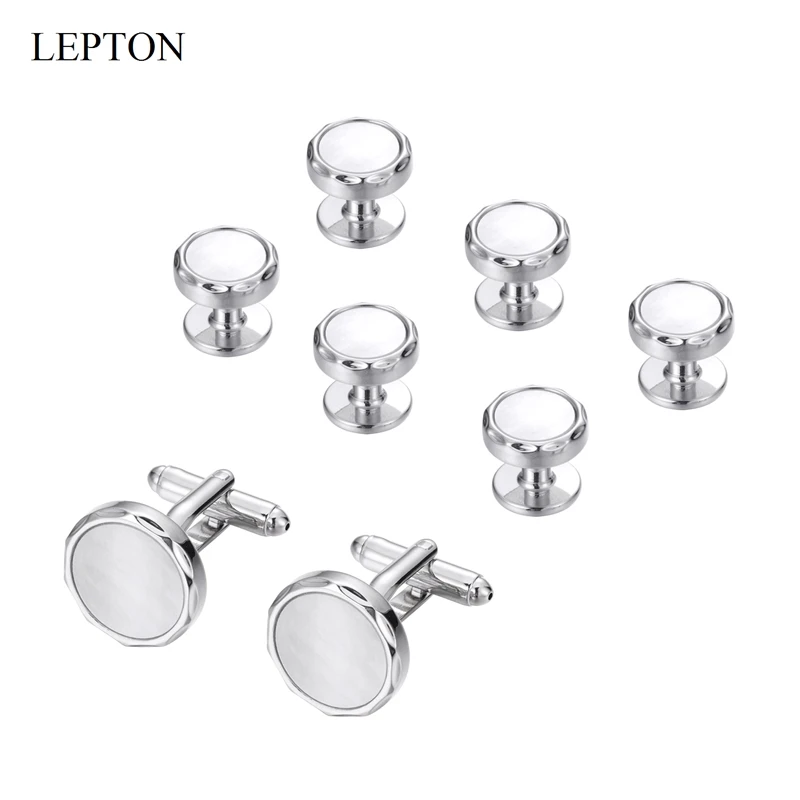 

Newest Mother of Pearl Cufflinks Sets Lepton Shell Cufflink tuxedo studs Cuff links For Men Lover Friends Wedding Birthday Gift