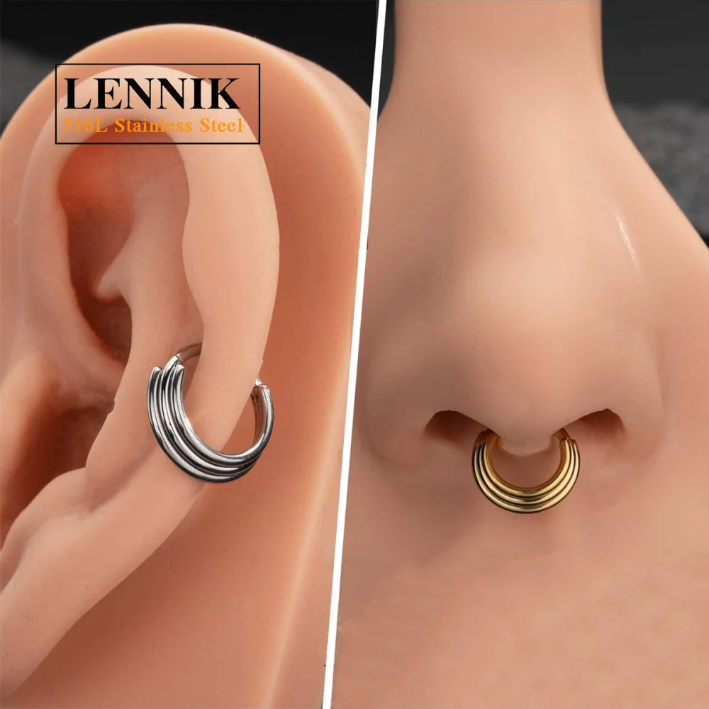 

1pc Three Layers Stacked Pierced Septal Nose Ring Hoop 316L Stainless Steel Tragus Spiral Ear Cartilage Earrings For Women Men