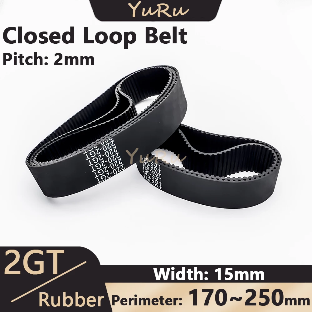 

2MGT 2GT Belt Width 15mm Rubber Closed Loop Perimeter 170 174 180 190 192 200 202 220 240 244 250mm GT2 Timing Synchronous