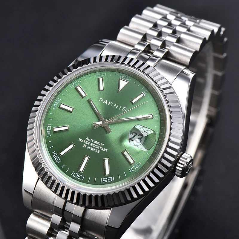Fashion Parnis Green Dial Men's Watches Calendar Sapphire Glass Stainless Steel Strap Automatic Mechanical Luxury Watch Men Gift
Fashion Parnis Green Dial Men's Watches Calendar Sapphire Glass Stainless Steel Strap Automatic Mechanical Luxury Watch Men Gift