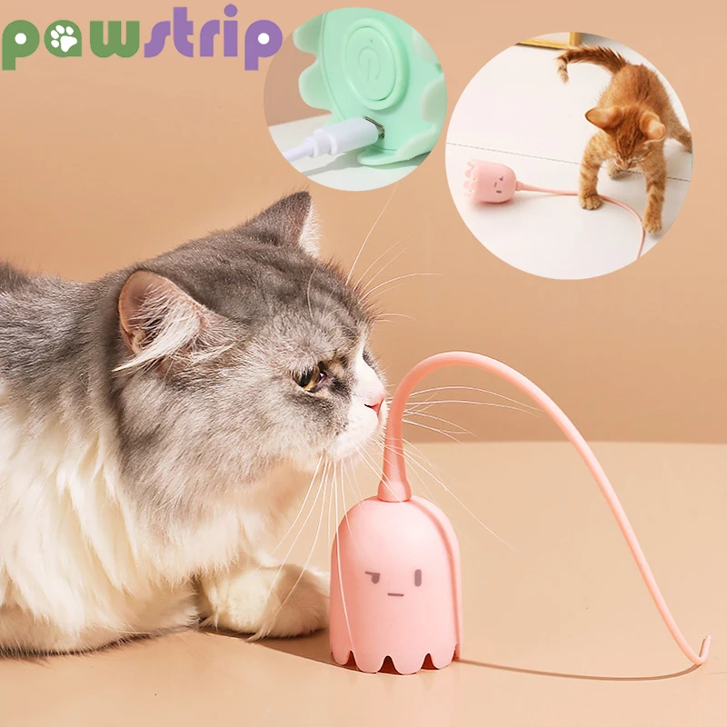 

Smart Cat Toys USB Electric Intelligent Rolling Ball Kitten Toy Automatic Rotate Mouse Tail Cat Teaser Stick Pet Interactive Toy