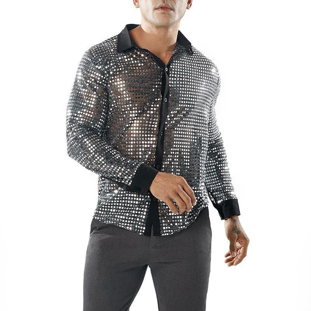 Mens Shiny Sequins See Through Mesh Shirts Costumes Long Sleeve Clubwear For Night Party Show Dancing Performance Top Shirt
Mens Shiny Sequins See Through Mesh Shirts Costumes Long Sleeve Clubwear For Night Party Show Dancing Performance Top Shirt