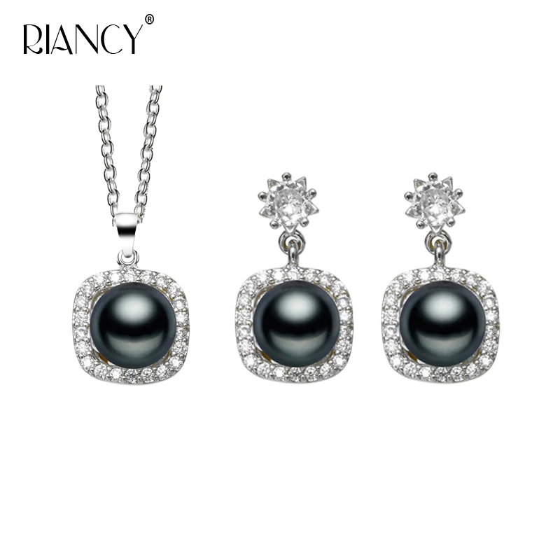 

Fashion Black Freshwater Pearl Jewelry Set for Women,Wedding Pearl Pendant Necklace and Earring Anniversary Mom Birthday Gift