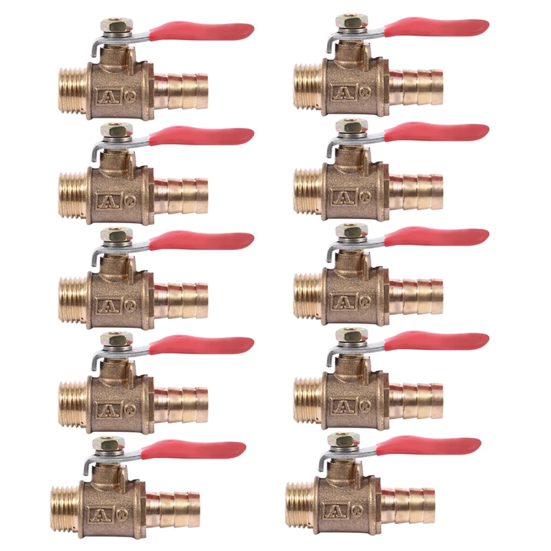 10Pcs 10Mm X 1/4 Inch PT Male Thread Full Port Lever Handle Hose Barb Brass Ball Valve
10Pcs 10Mm X 1/4 Inch PT Male Thread Full Port Lever Handle Hose Barb Brass Ball Valve