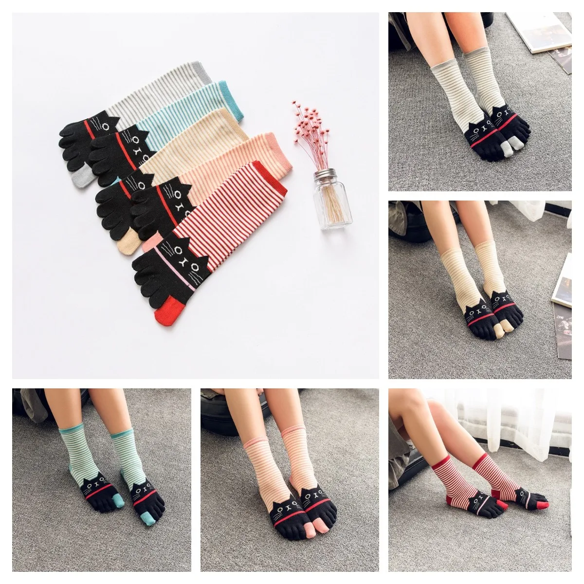 New Fashion Five Finger Socks Ladies Autumn And Winter Horizontal Striped Cartoon Cat Floor Socks To Keep Warm Cotton Toe Socks
New Fashion Five Finger Socks Ladies Autumn And Winter Horizontal Striped Cartoon Cat Floor Socks To Keep Warm Cotton Toe Socks