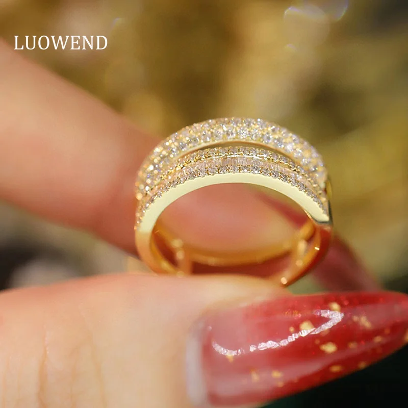 

LUOWEND 18K White or Yellow Gold Rings Fashion Shiny Design 0.80carat Real Natural Diamond Ring for Women High Party Jewelry