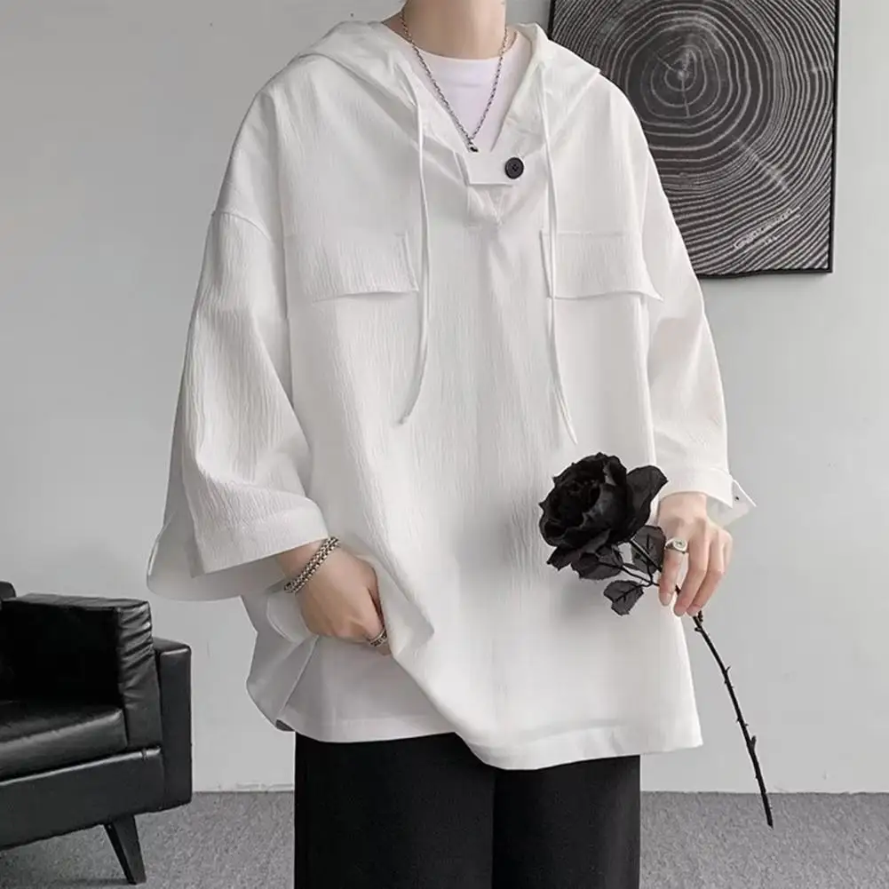 Spring Summer Men's Tops Chest Pockets Oversized Hip Hop Solid Color Hooded Drawstring Streetwear Shirts Hoodies
Spring Summer Men's Tops Chest Pockets Oversized Hip Hop Solid Color Hooded Drawstring Streetwear Shirts Hoodies