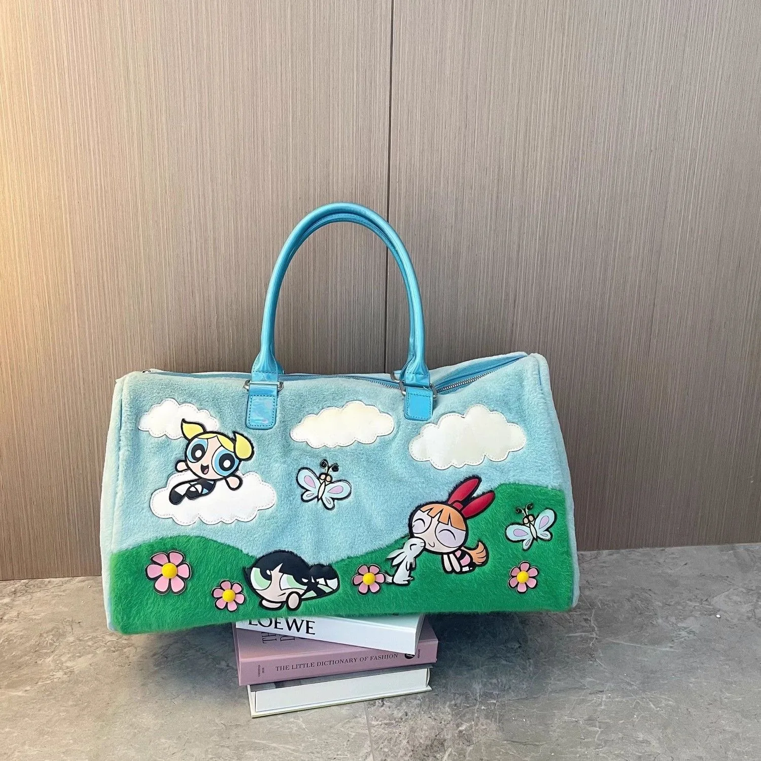 

New Miniso Handbag Kawaii The Powerpuff Girls Blossom Bubbles Buttercup Plush Large Capacity Shopping Bag Cartoon Travel Bag