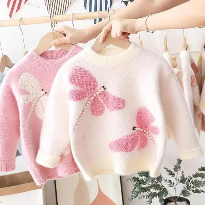 

Girls sweater bottom knit sweater foreign style thick mink cashmere girl new autumn winter children pullover girl baby