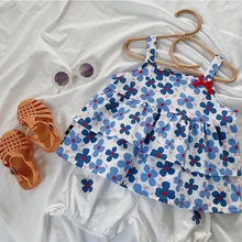 Summer Loungewear Cotton Floral Sling Korean Style Junior Clothing Top And Bottom Boutique Outfits Two Piece Set School LooK