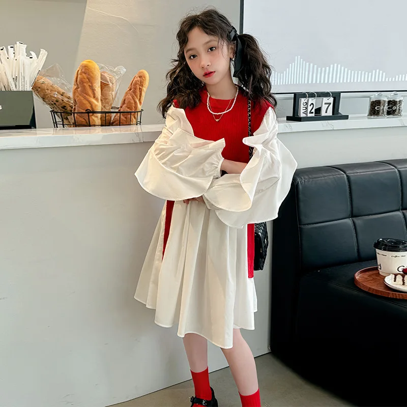 Girls 2023 Spring New Woolen Vest Cotton Cloth dress Two Piece Set Korean Palace Sleeves Long sleeved dress Trendy
Girls 2023 Spring New Woolen Vest Cotton Cloth dress Two Piece Set Korean Palace Sleeves Long sleeved dress Trendy