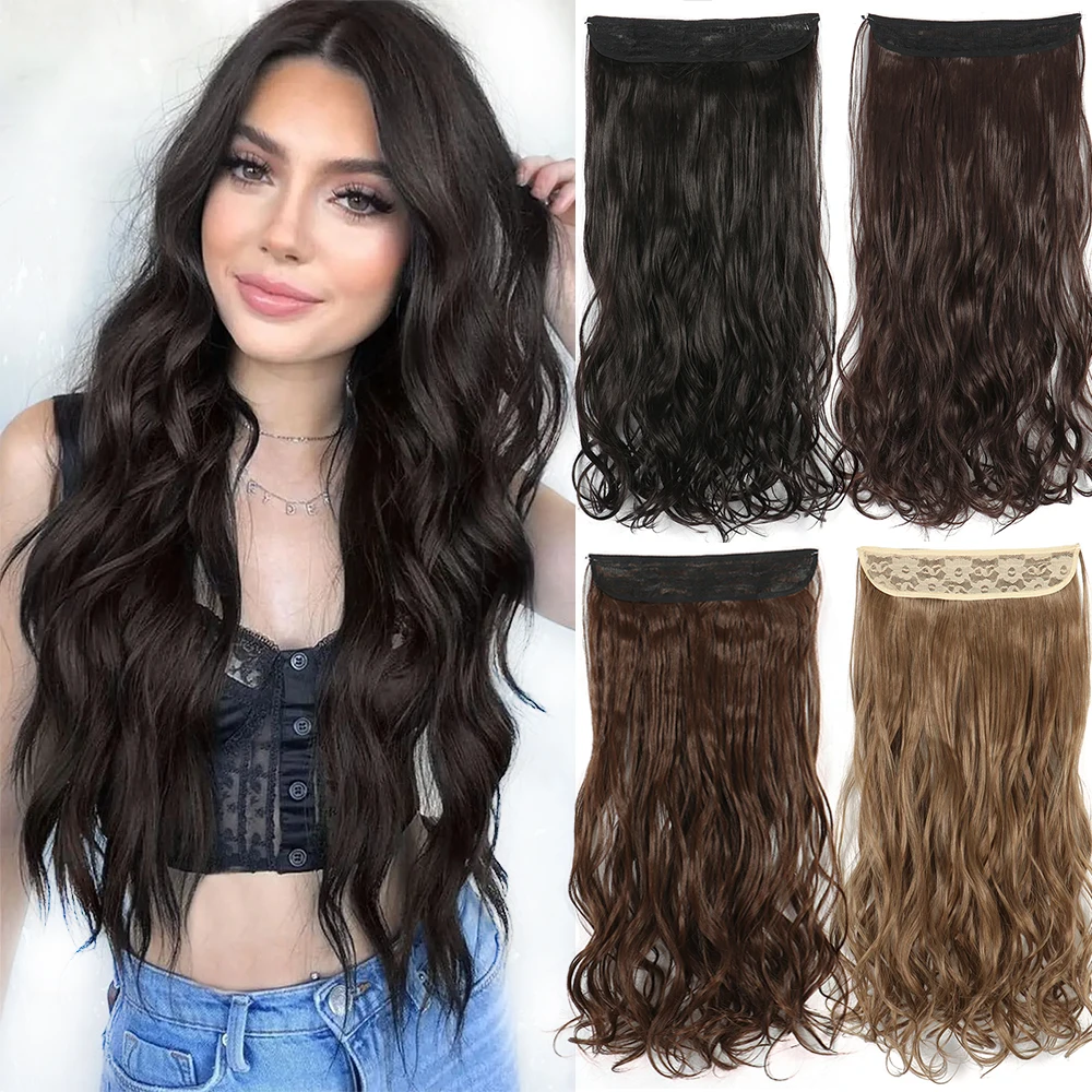 

Synthetic Wave Invisible Clip in Hair Extensions Fish Line Ombre Natural Black Blonde One Piece Hairpiece Fake Hair Piece