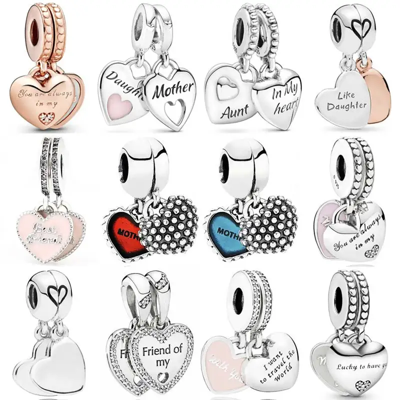 

New 925 Sterling Silver Charm Daughter Mother & Son Heart Travel Together Forever Pendant Bead Fit Popular Bracelet DIY Jewelry