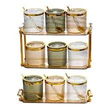 Condiment Jar with Tray Organizer Seasoning Storage Jar Spice Container with Lids and Spoons Salt Containers for Counter Camping