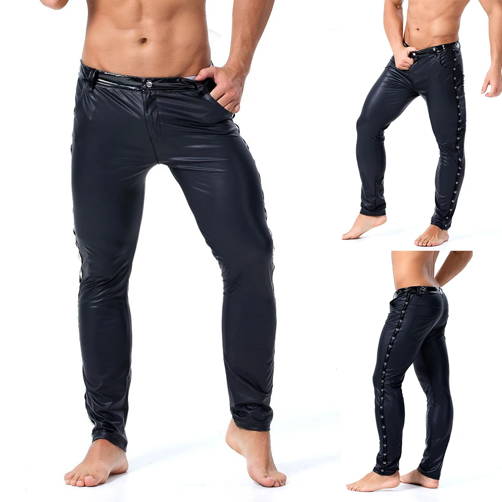 Men's Faux PU Leather Skinny Slim Fit Straight Leg Trousers Leggings Biker Pants Male Wet Look Long Pants Exotic Clubwear Gay
Men's Faux PU Leather Skinny Slim Fit Straight Leg Trousers Leggings Biker Pants Male Wet Look Long Pants Exotic Clubwear Gay