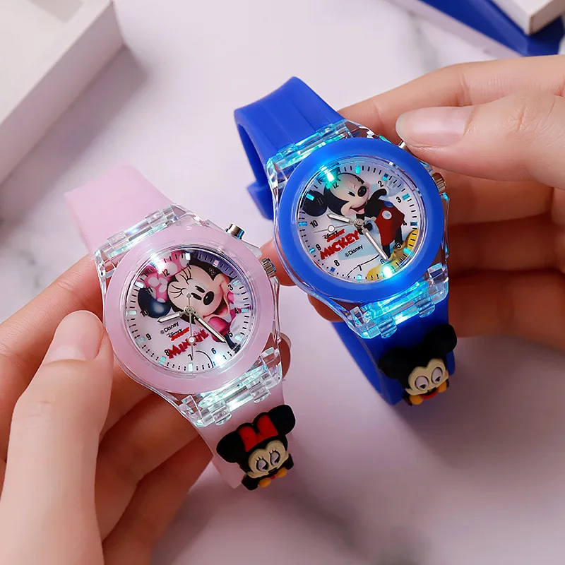 

New Disney Mickey Minnie Mouse Watch Cartoon Anime LED pointer Luminous Digital Electronic Kids Watch boys girls birthday gifts