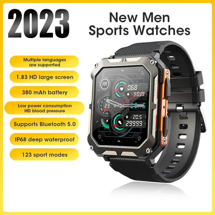 

2023 New 1.83 Inch Bluetooth5.0 Call Three-proof Outdoor 123 Sports Step Count Heart Rate Monitoring Smart Watch IP68 Waterproof