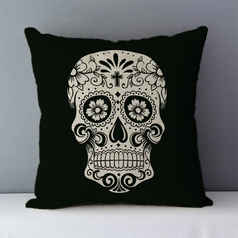 

Cozy Sofa Cushion Cover Retro Skull Style Printed Ventilation Couch Pillow Case 45x45cm Home Decorative Pillows Square Cushions