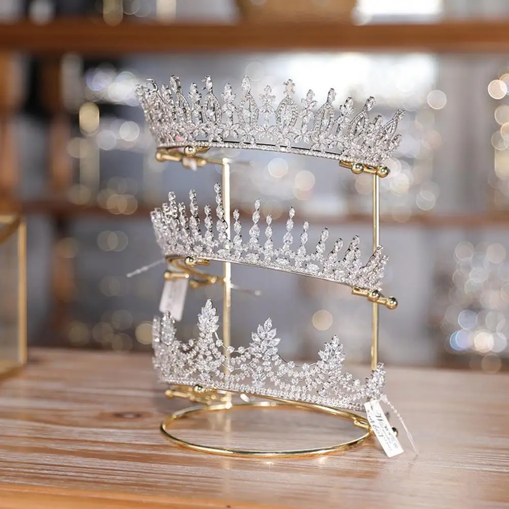 

Smooth Surface Jewelry Stand Stainless Three-tier Crown Storage Rack for Bride Crown Headbands Stable Structure for Exhibition