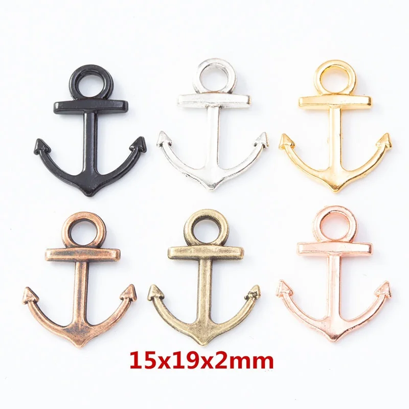 

100pcs/lot Five Color Metal Boat Anchor Charm Retro Immemorial Style Boat Anchor Pendant Bracelet Key chain DIY Handmade Jewelry