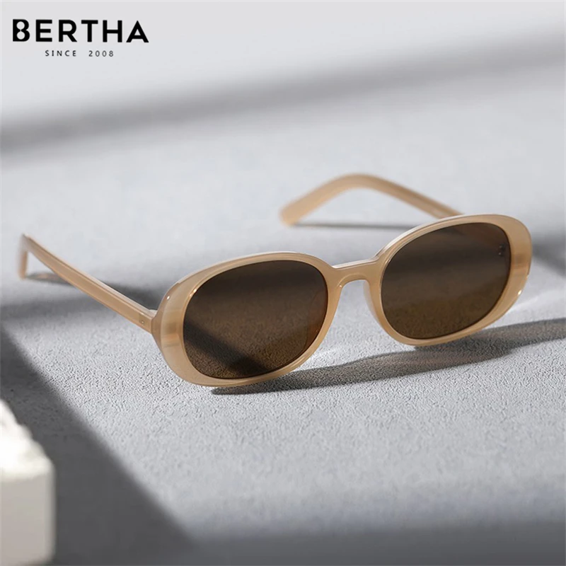 

BERTHA Tea Oval Sunglasses Women Retro Advanced Anti-UV Fashion Simple Sunglasses Discoloration Advanced Sense Girls