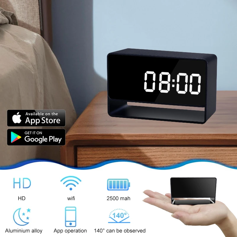 

Full HD Digital Clock Cameras Night Vision App Wifi Remote Monitoring Motion Detection Auto Loop Recording Mini Home Camcorders