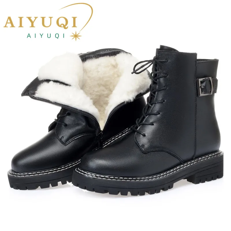 

AIYUQI Women Marton Boots Winter 2024 Warm Thick Wool Women Snow Boots Genuine Leather Casual Large Size Women Motorcycle Boots