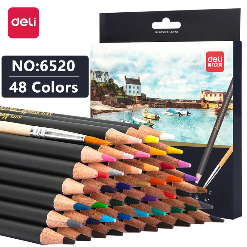 

Deli 48 Watercolor Pencils Professional Water Soluble Colored Pen for Art Supplies Drawing Graffiti Sketch Coloring Wooden Penci