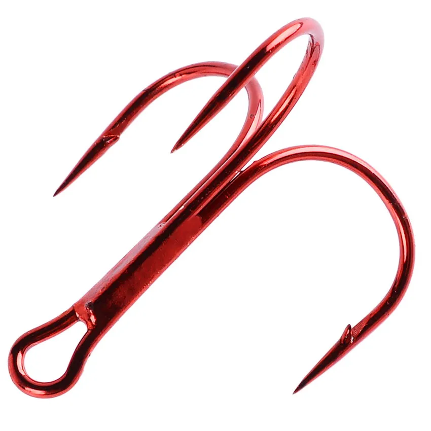 

10pcs/lot Red 2/4/6/8/10# Fishing Hooks High Carbon Steel Treble Hook Round Bent Treble For Saltwater Bass Fishing Tackle Pesca