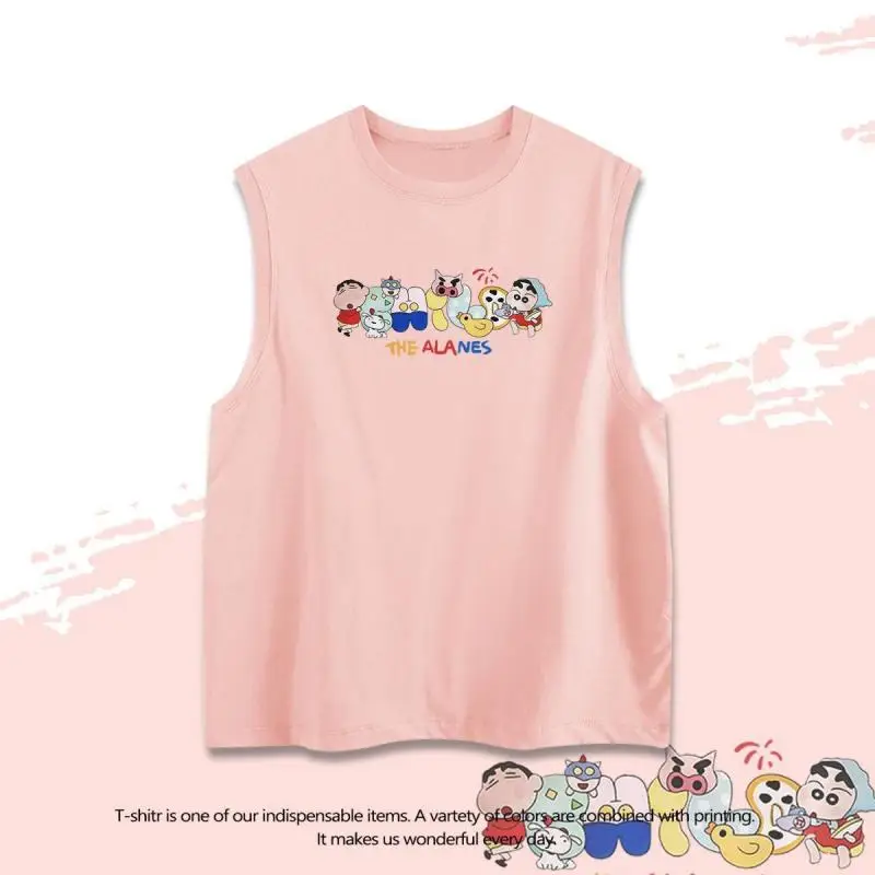 

Kawaii Crayon Shin-Chan Short Sleeve Anime New Cute Cartoon Round Neck Men Printed Sleeveless T-Shirt Casual Camisole Vest