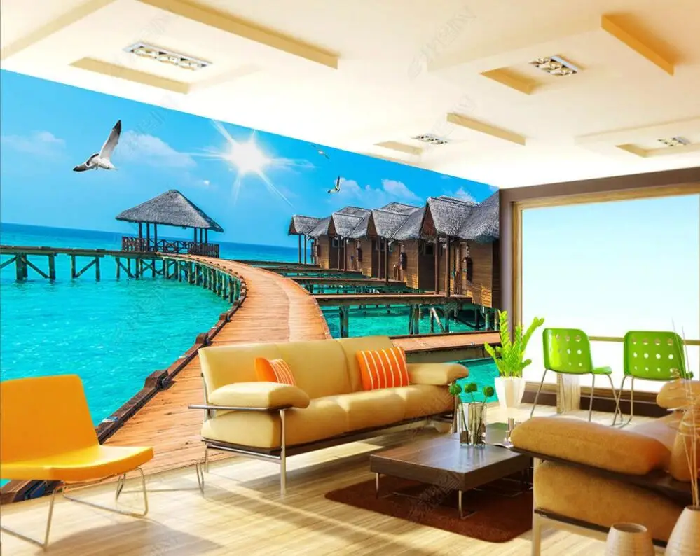 3d photo Wallpapers custom mural Beach View Wooden Bridge Villas Hotel Resort bedroom home decoration wallpaper for walls 3d
3d photo Wallpapers custom mural Beach View Wooden Bridge Villas Hotel Resort bedroom home decoration wallpaper for walls 3d