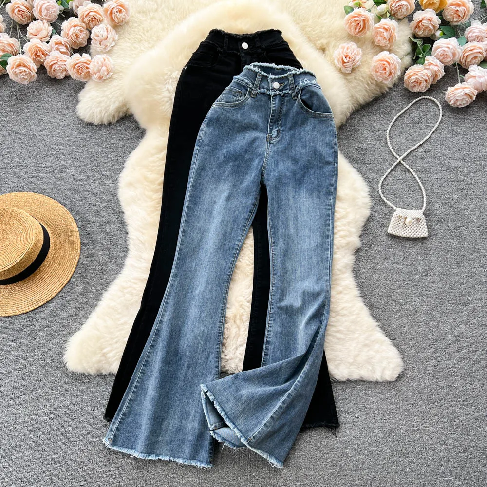 Spring Summer American Micro Flare Ragged Edge Jeans Vintage Wide Leg High Waist Slim Sweeping Floor Pants 
Spring Summer American Micro Flare Ragged Edge Jeans Vintage Wide Leg High Waist Slim Sweeping Floor Pants
